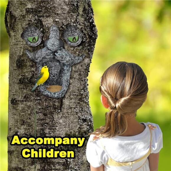 Tree Faces Bird Feeder,Tree Faces Decor Outdoor,Old Man with Glowing Eyes in - Picture 5 of 7